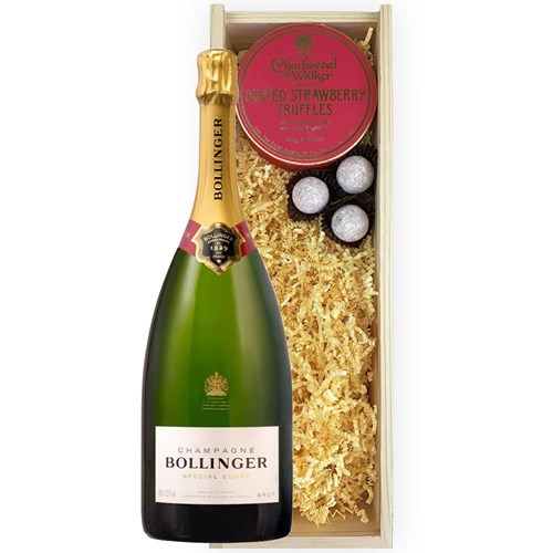 Magnum of Bollinger Special Cuvee Champagne 1.5L And Strawberry Charbonnel Truffles Magnum Box